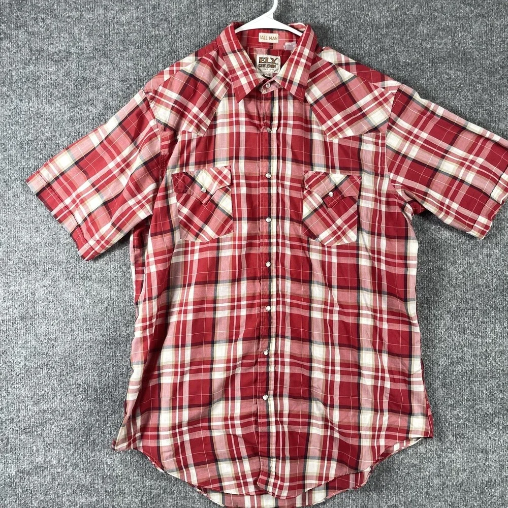 Ely Cattleman Shirt Mens XL Red Plaid Short Sleeve Pearl Snap Button Up Western - Picture 1 of 12